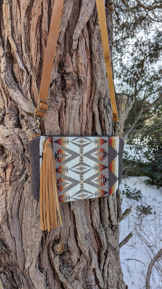 Crossbody purse made with Pendleton® Wool and Leather | Medium crossbody purse | Western style purse