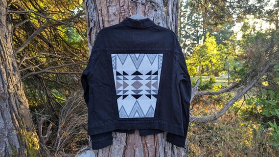 Jean jacket embellished with Pendleton® wool, southwestern wool jean jacket, Denim jacket with Pendleton® wool