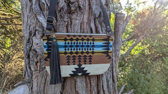 Crossbody purse made with Pendleton® Wool and Leather | Medium crossbody purse | Western style purse