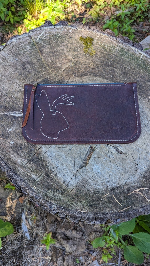 Leather wallet, leather pouch, clutch bag, Jackalope