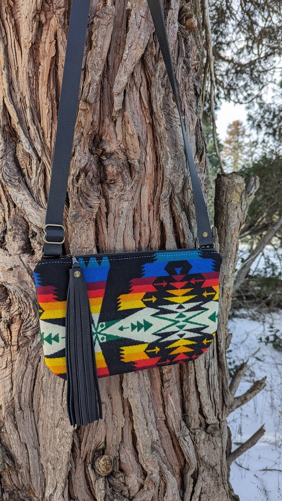 Crossbody purse made with Pendleton® Wool and Leather | Medium crossbody purse | Western style purse