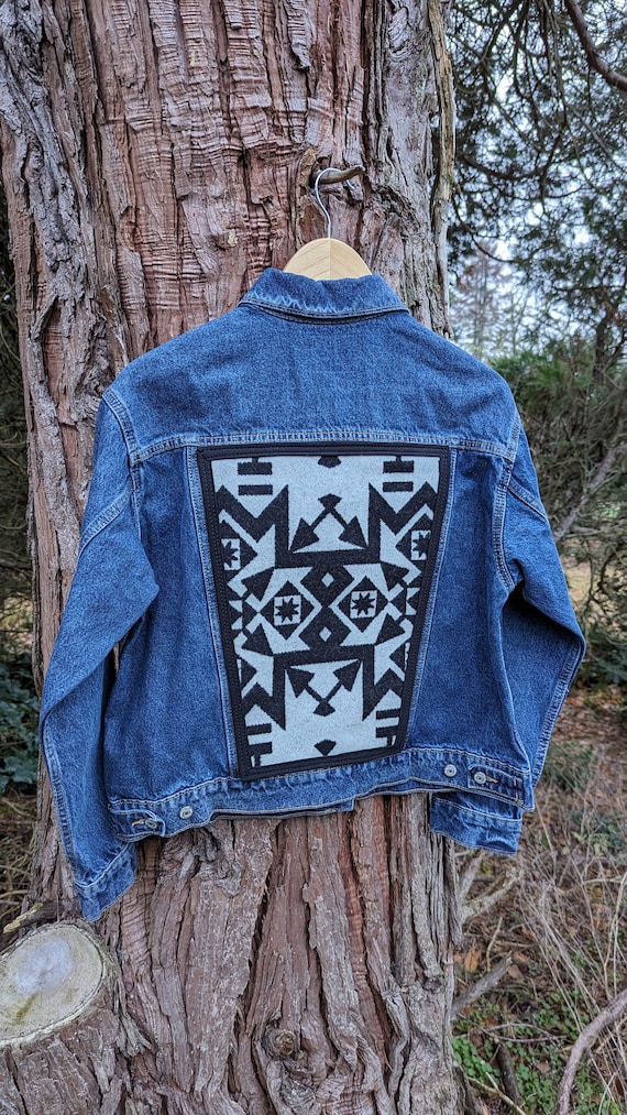 Jean jacket embellished with Pendleton® wool, southwestern wool jean jacket, Denim jacket with Pendleton® wool