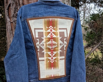 Jeansjacka utsmyckad med Pendleton®-ull, jeansjacka i sydvästlig ull, denimjacka med Pendleton®-ull