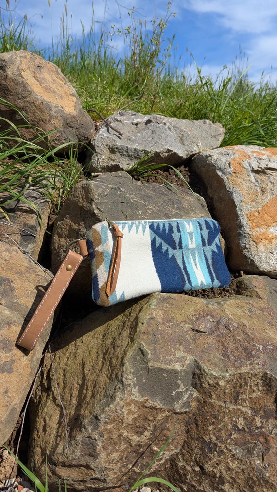 Clutch bag, wristlet, handbag, made with Pendleton® wool, leather and wool purse