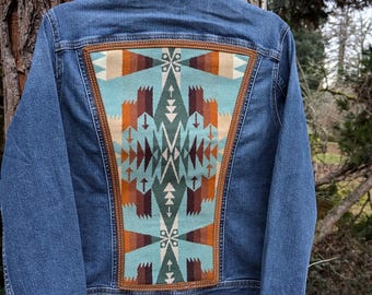 Jeansjacka utsmyckad med Pendleton®-ull, jeansjacka i sydvästlig ull, denimjacka med Pendleton®-ull