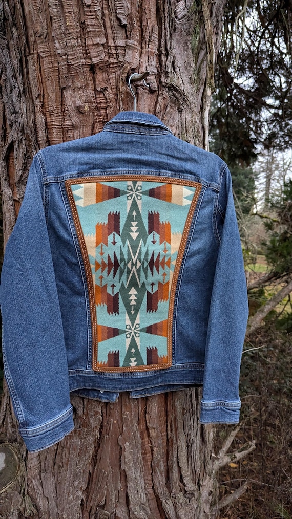 Jean jacket embellished with Pendleton® wool, southwestern wool jean jacket, Denim jacket with Pendleton® wool