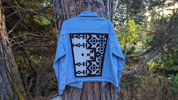 Jean jacket embellished with Pendleton® wool, southwestern wool jean jacket, Denim jacket with Pendleton® wool