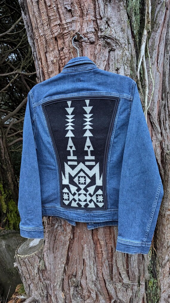 Jean jacket embellished with Pendleton® wool, southwestern wool jean jacket, Denim jacket with Pendleton® wool