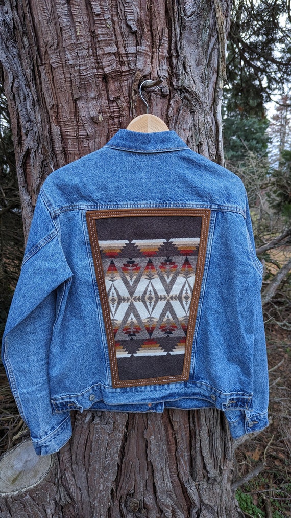 Jean jacket embellished with Pendleton® wool, southwestern wool jean jacket, Denim jacket with Pendleton® wool