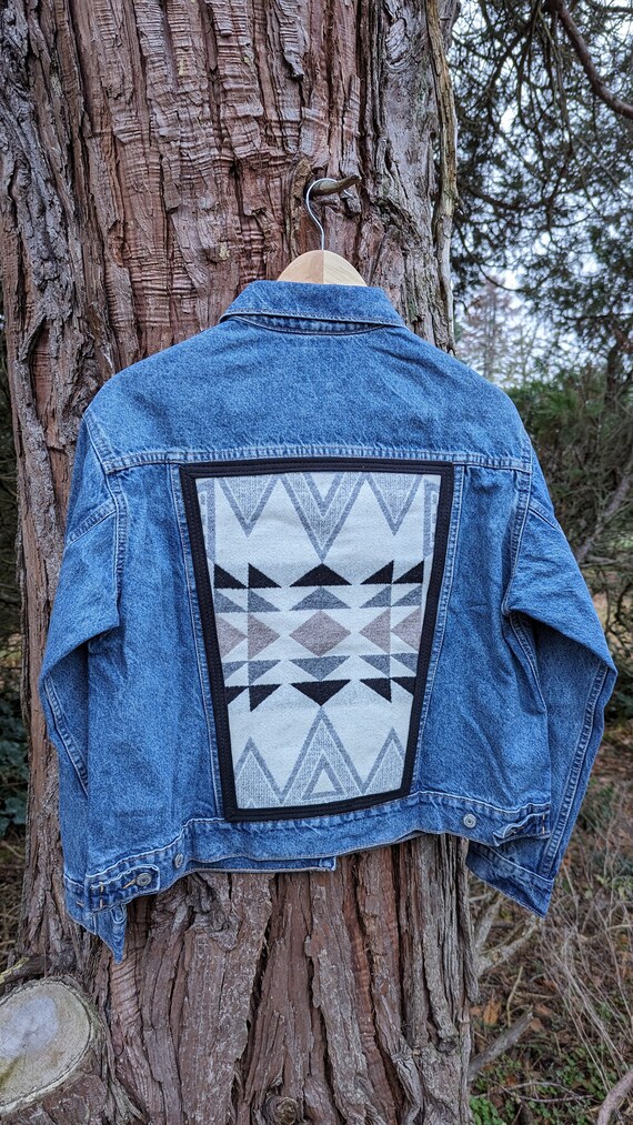 Jean jacket embellished with Pendleton® wool, southwestern wool jean jacket, Denim jacket with Pendleton® wool