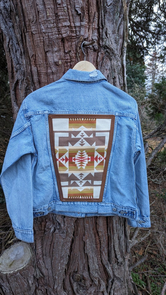 Jean jacket embellished with Pendleton® wool, southwestern wool jean jacket, Denim jacket with Pendleton® wool