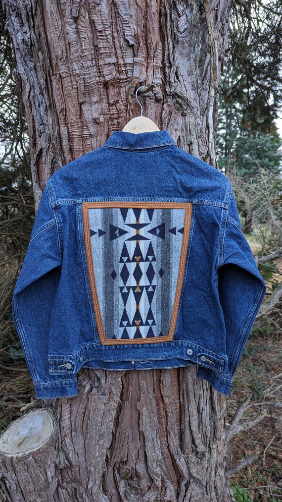 Jean jacket embellished with Pendleton® wool, southwestern wool jean jacket, Denim jacket with Pendleton® wool
