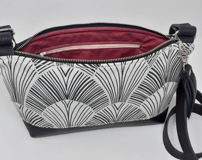 Crossbody purse with leather, art deco print, crossbody purse, medium purse