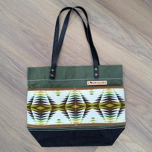 Waxed Canvas and Wool Tote Bag