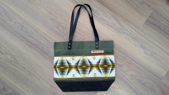 Waxed Canvas and Wool Tote Bag