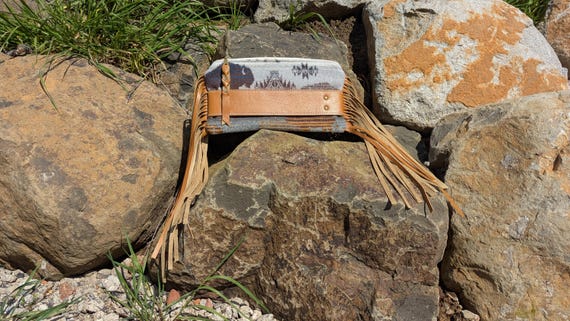 Western fringe clutch, made with Pendleton® wool and leather
