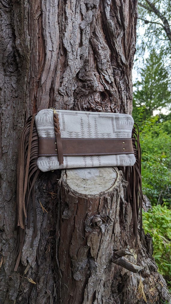 Western fringe clutch, made with Pendleton® wool and leather, large clutch