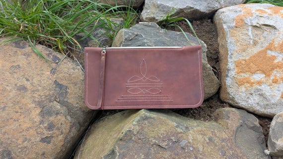 Western Stitch Clutch, Boot Stitch Bag, red-brown leather, Handbag