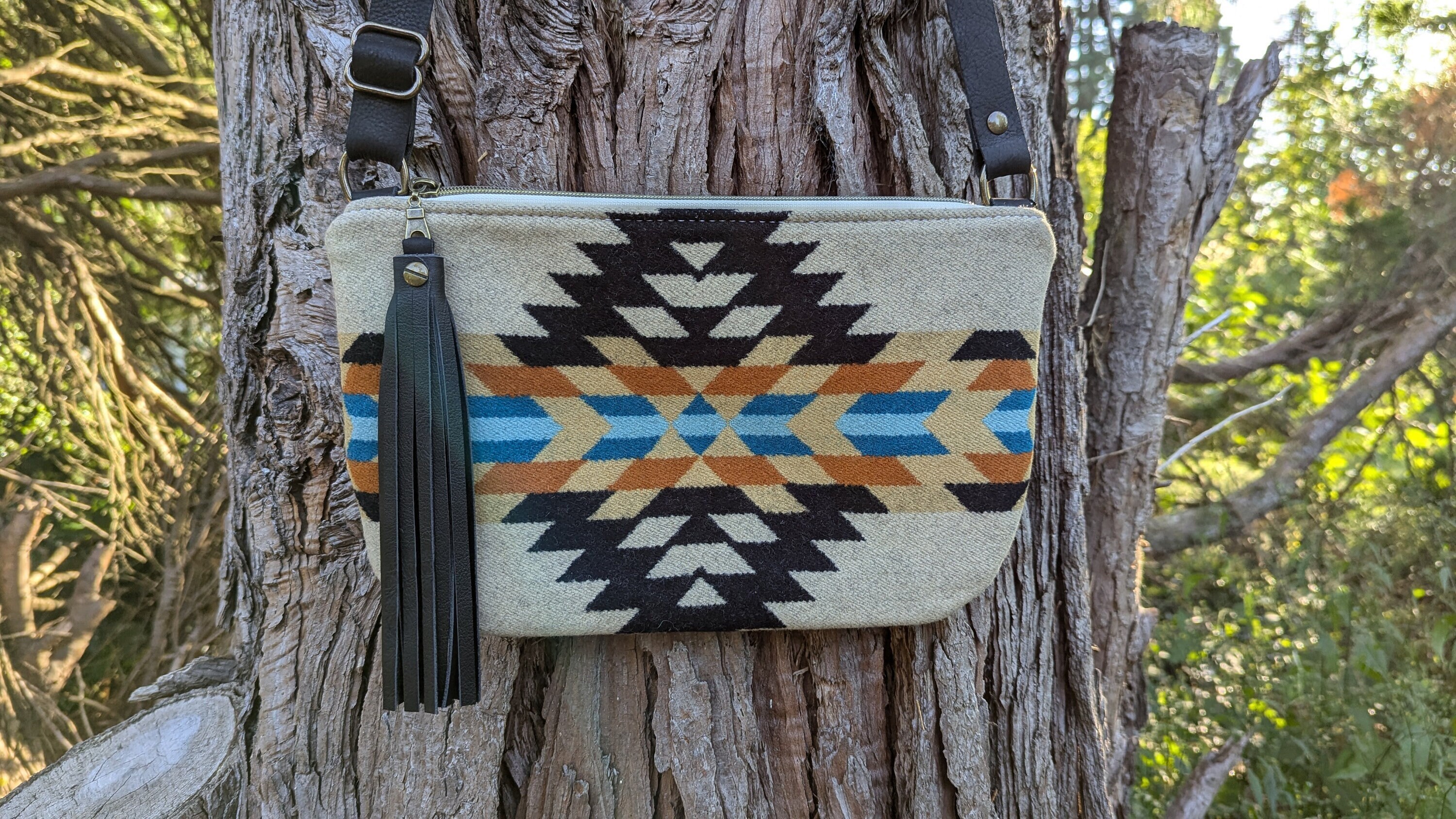 Crossbody purse made with Pendleton Wool and Leather Medium crossbody purse Western style purse