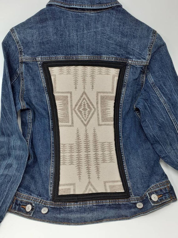 Jean jacket embellished with Pendleton® wool, southwestern wool jean jacket, Denim jacket with Pendleton® wool