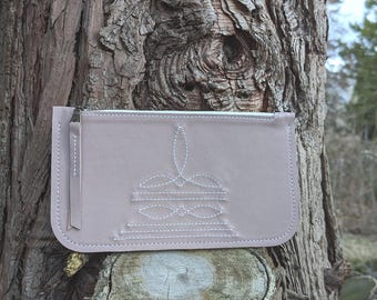 Bolso de mano Western Stitch Clutch, bolso Boot Stitch Bag, piel rosa, bolso de mano