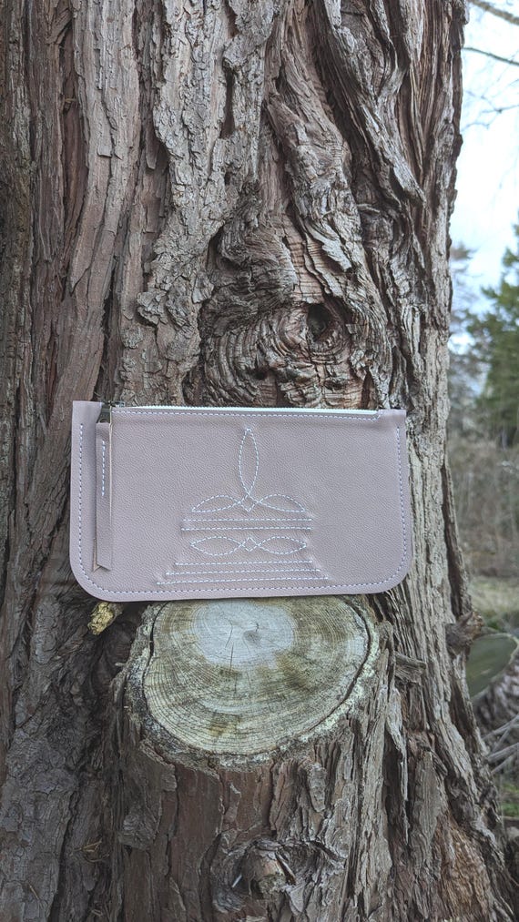 Western Stitch Clutch, Boot Stitch Bag, pink leather, Handbag