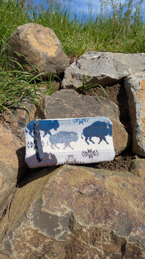 Clutch bag, handbag, made with Pendleton® wool, leather and wool purse, buffalo print