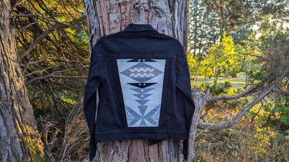Jean jacket embellished with Pendleton® wool, southwestern wool jean jacket, Denim jacket with Pendleton® wool