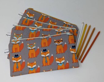 Fox Print Pencil Pouch: Cotton School Supply Bag
