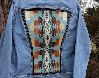 Jeansjacka utsmyckad med Pendleton®-ull, jeansjacka i sydvästlig ull, denimjacka med Pendleton®-ull