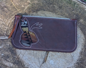 Cartera de cuero, bolso de cuero, bolso de mano, Jackalope, hecho con lana Pendleton®
