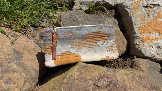Clutch bag, handbag, made with Pendleton® wool, leather and wool purse, buffalo print