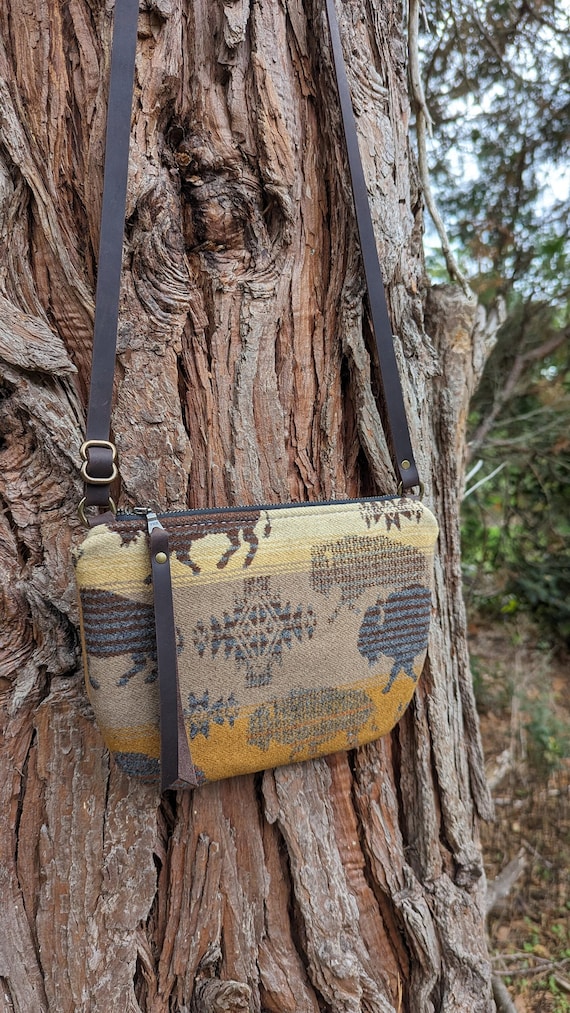 Crossbody purse made with Pendleton® Wool and Leather | Adjustable strap bag | Western purse | Land of the Buffalo