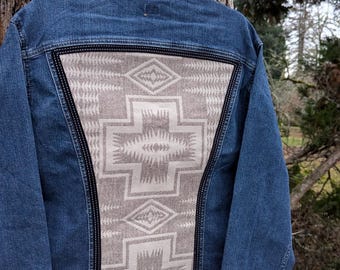 Jeansjacka utsmyckad med Pendleton®-ull, jeansjacka i sydvästlig ull, denimjacka med Pendleton®-ull