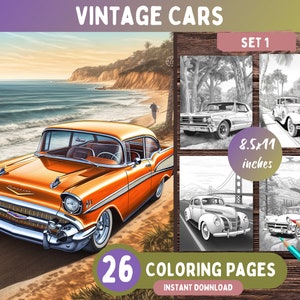 Vintage Car Coloring Book: 26 Classic Automotive Pages (Printable PDF)