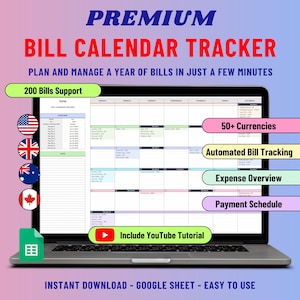 Bill Calendar Tracker Spreadsheet, Budget Tracker Template, Google Sheets Budget, Personal Financial Planner, Bill Planner, Spending Tracker