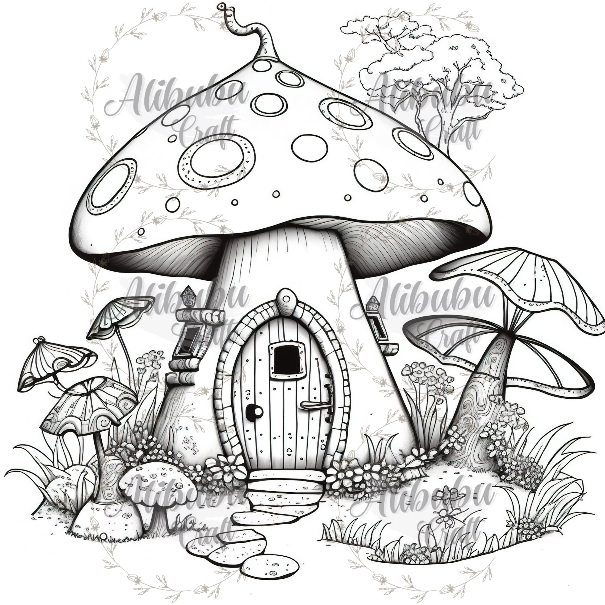 10 Fantasy Mushroom Fairy House Coloring Pages SET 1 Fantasy - Etsy