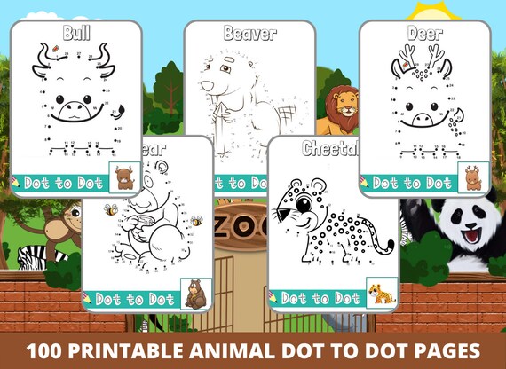 100 Animals Dot to Dot Printables: Kids Activity Book (PDF)