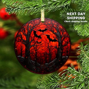 Gothic Bat Halloween Ornament: Spooky Haunted Forest Picture