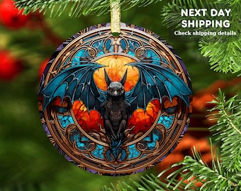 Faux Stained Glass Bat Ornament: Gothic Halloween Christmas Decor