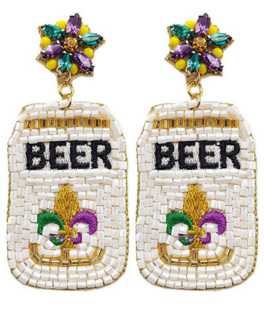 Mardi Gras Beaded Beer Earringsmardi Gras Sequins Earring Etsy