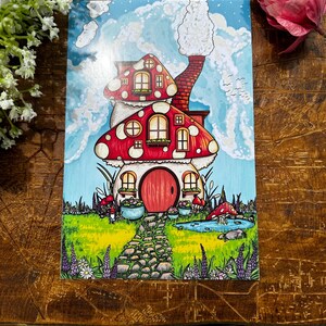 Mushroom House Lg | Décoration murale | Carte postale imprimée | Décoration | Cadeaux fantaisistes mignons | Oeuvre d'art colorée |