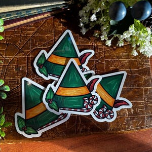 Adesivo de chapéu de elfo de Natal, adesivo de diário, presente divertido para todos, ótimo para decoração, adesivo de planejador, feriados, vibrações de inverno