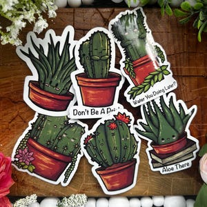 Paquete de 6 coloridas pegatinas de vinilo con temática de cactus: bonitas pegatinas adhesivas para diarios y portátiles