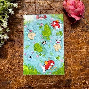 Imprimé Poke Pond Small | Décoration murale | Carte postale imprimée | Décoration | Cadeaux de jeu amusants | Oeuvre d'art colorée |