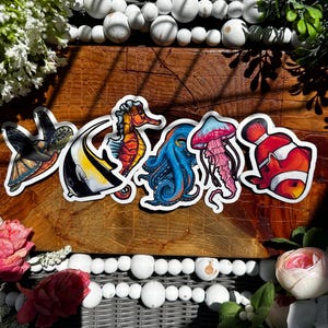 6er Pack Vinyl Aufkleber mit Meerestier-Motiven - Niedliche Aufkleber für Journals & Laptops
