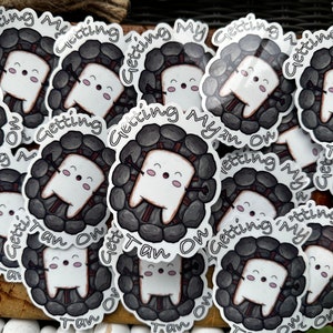 Funny Marshmallow Getting a Tan Sticker, Cute Gift Ideas, Journaling Sticker, Funny Stickers, Cozy Stickers, Vibrant Colors