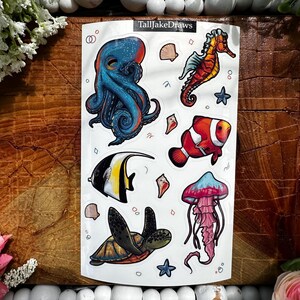 Folha de Adesivos Coloridos de Animais Marinhos - Folha de Adesivos Divertida e Única para Qualquer Superfície! Ideia Perfeita para Presente