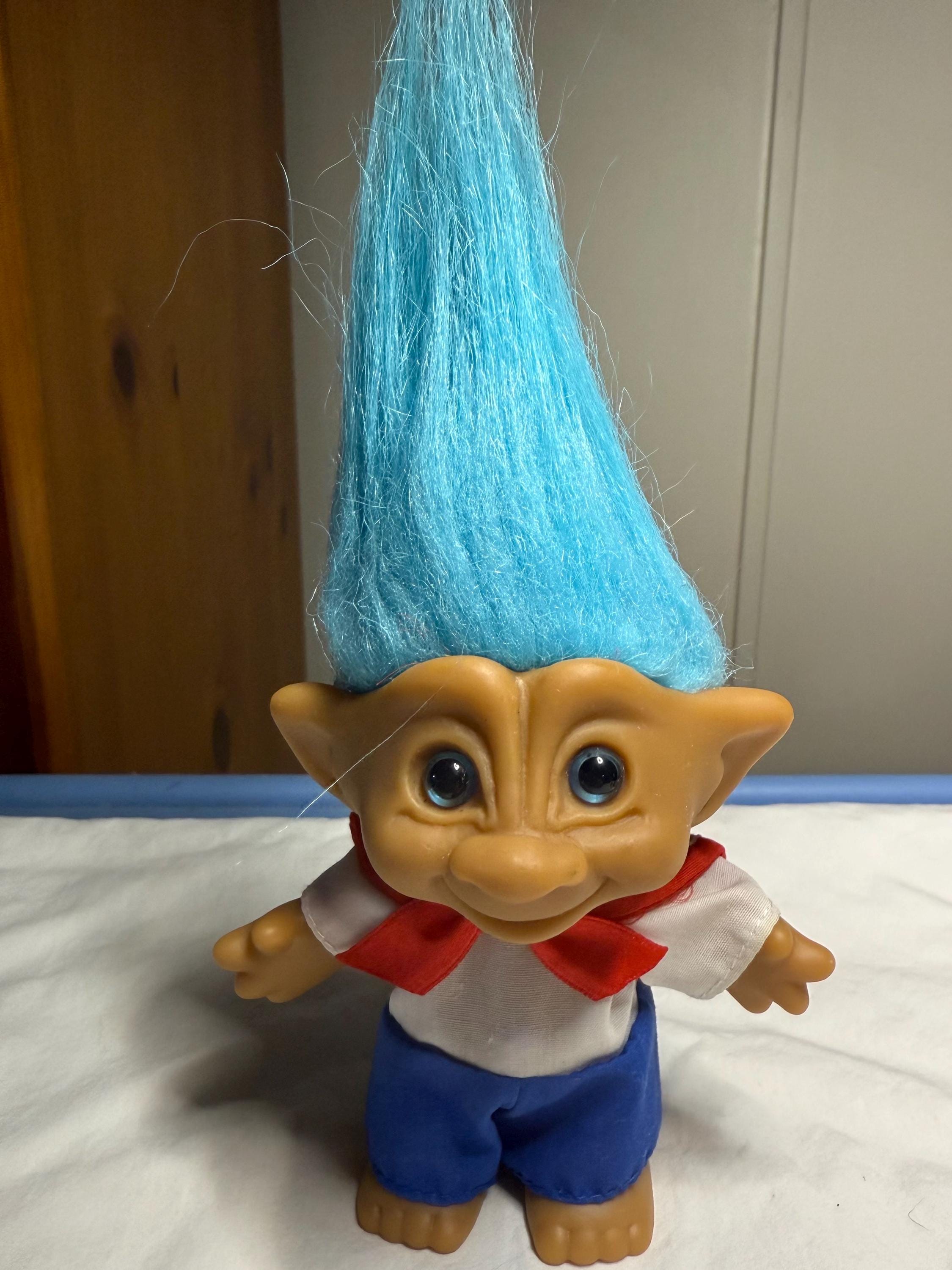 4 Inch Ace Novelty Troll Doll with Blue  Hair, Eyes, Purple Diamond Shaped Belly Gem, Dressed as Sailor in Red, White, and Blue, Free Ship.