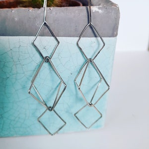 SALE Edgy Silver Geo Diamond Drop Earrings